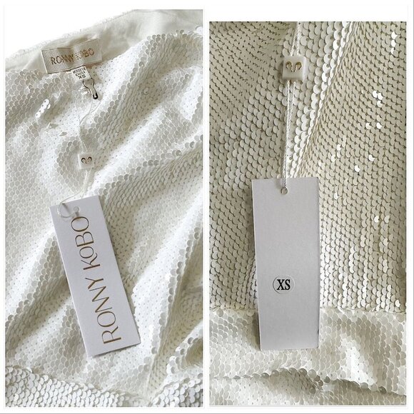 Ronny Kobo Eden One-Shoulder Minidress in White Sequins, Size XS, New with tag - Picture 6 of 16